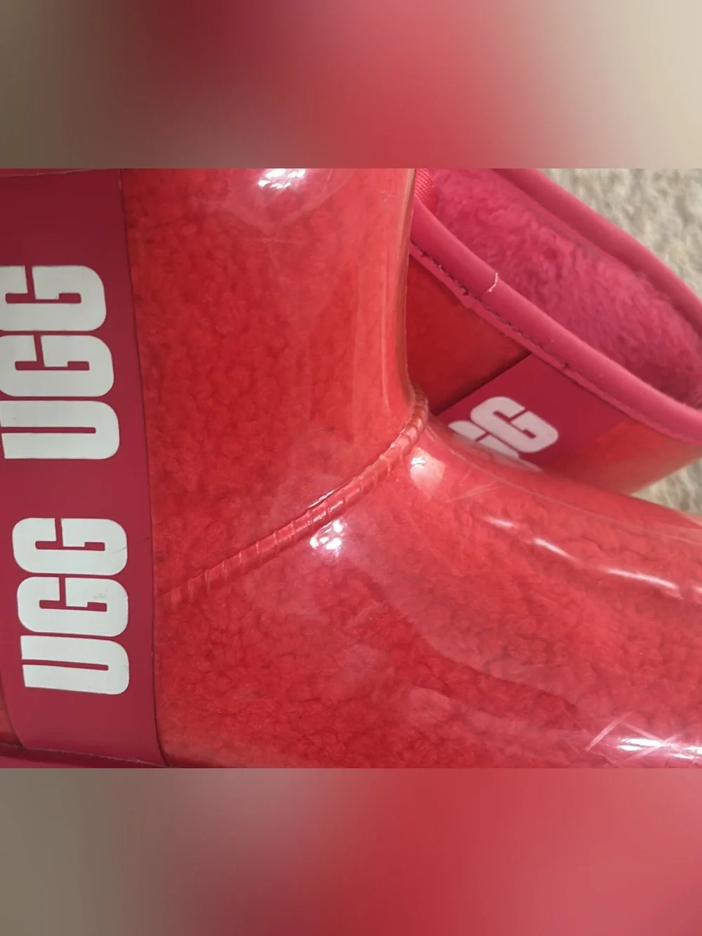 UGG Coral Red Glossy Short Boots size 6 - Worn Once